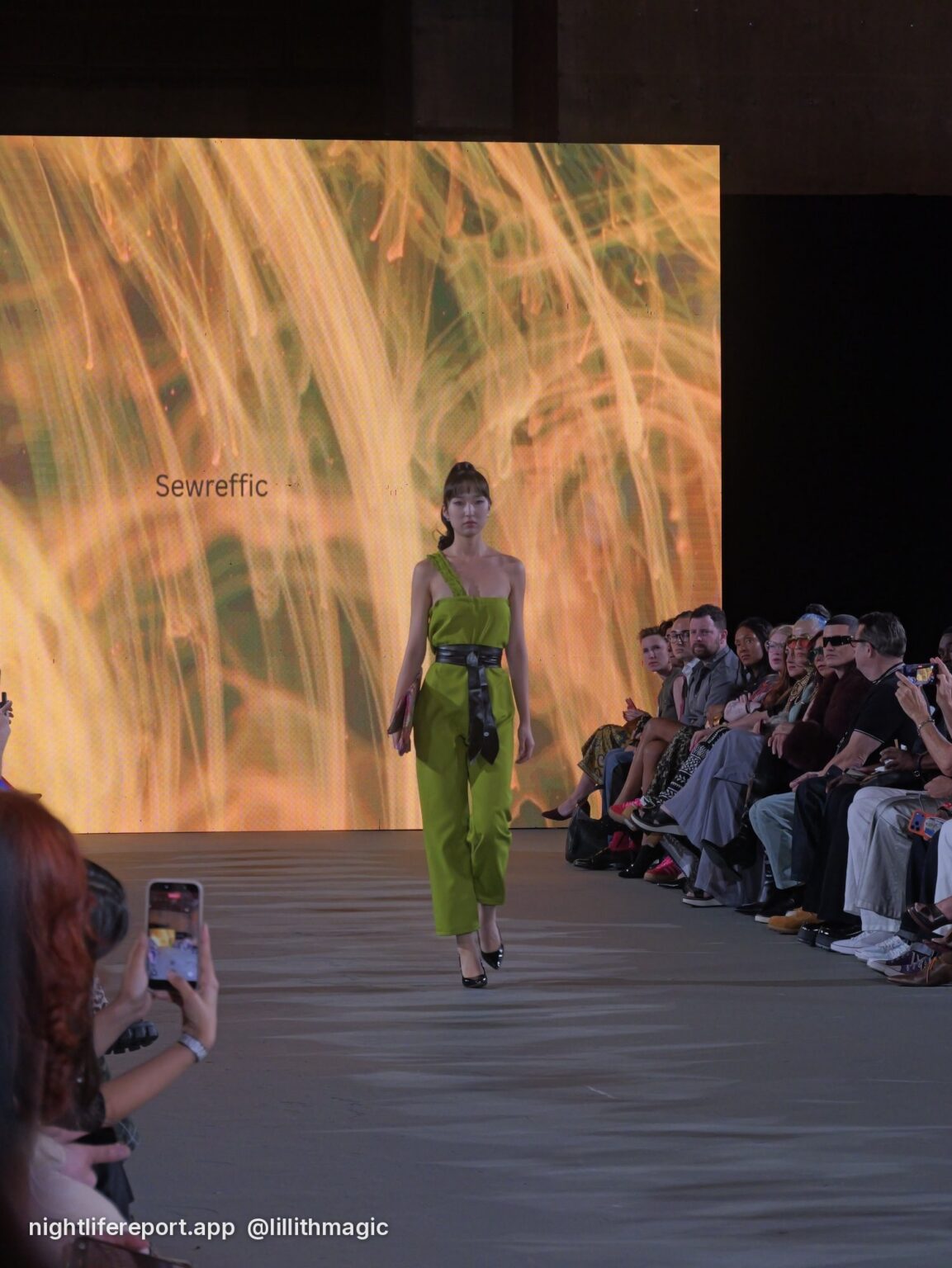 Runway in front of a flame LED wall at the Bureau's LA Fashion Week