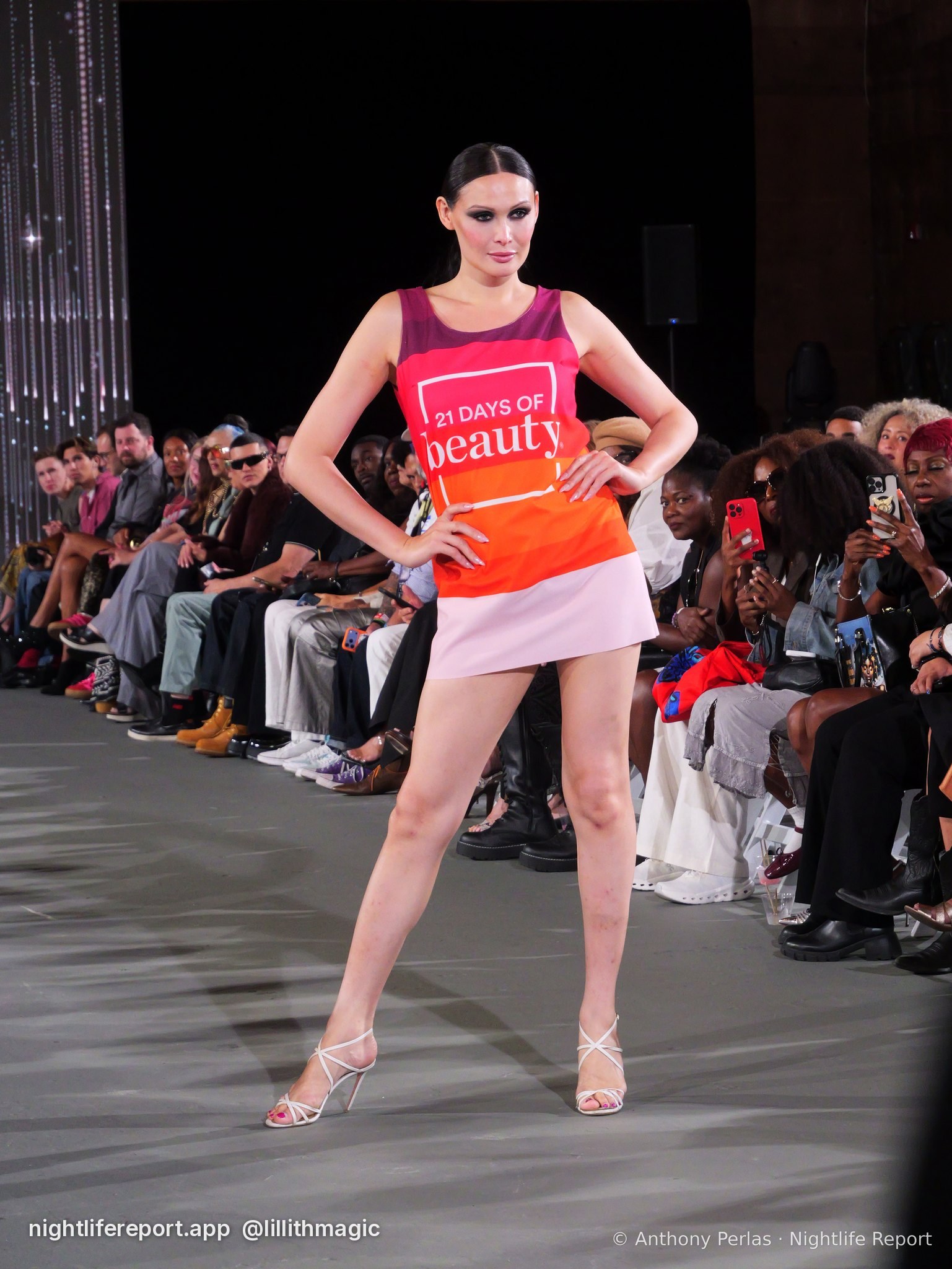 Deborah Beaumont Designs look on the runway at The Bureau Fashion Week LA, Day 1, The Opening, Fri Oct 16, 2026 (frame P1000573). Photo: Anthony Perlas / nightlifereport.app