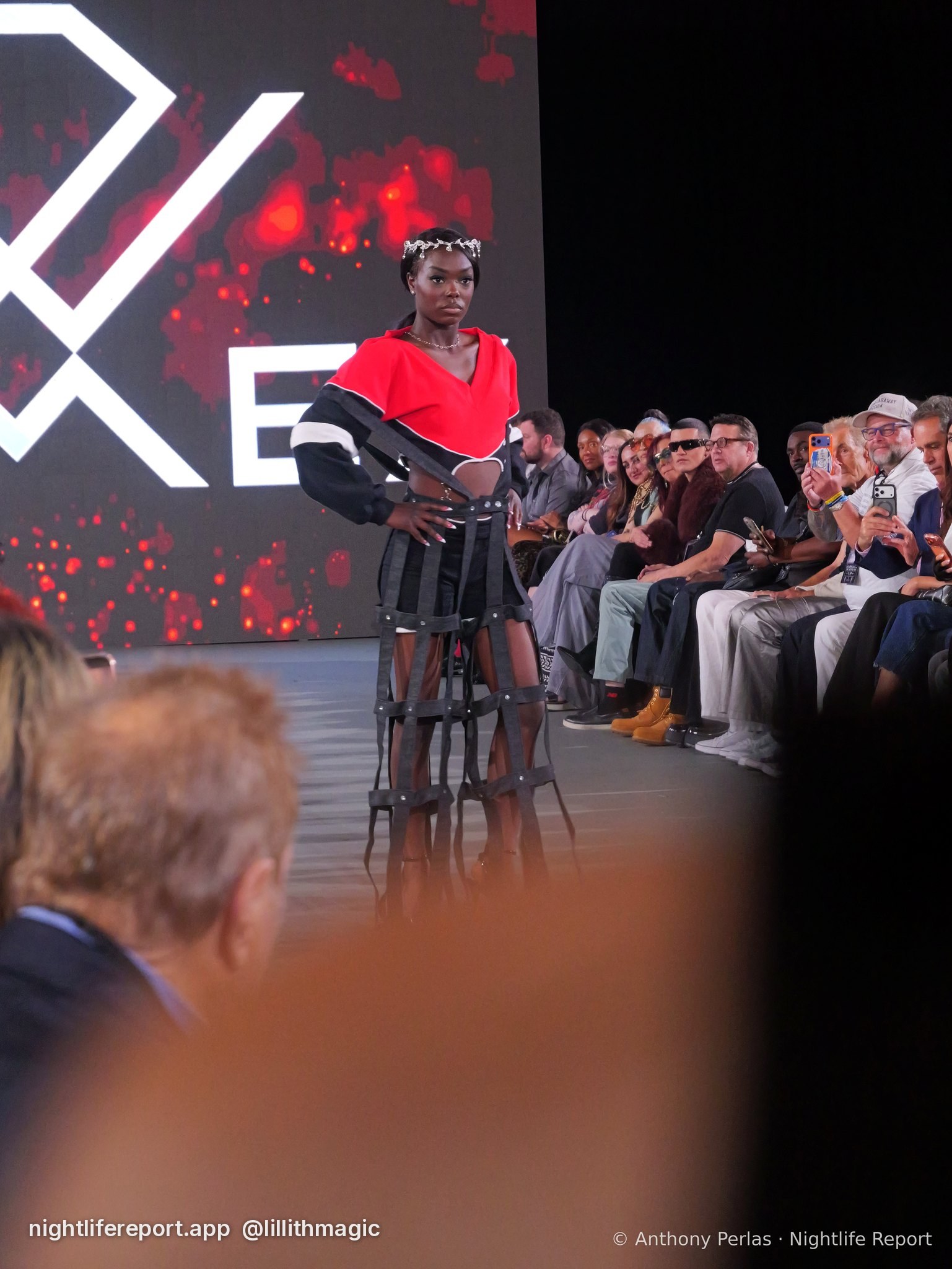 Dimez look on the runway at The Bureau Fashion Week LA, Day 1, The Opening, Fri Oct 16, 2026 (frame P1000547). Photo: Anthony Perlas / nightlifereport.app