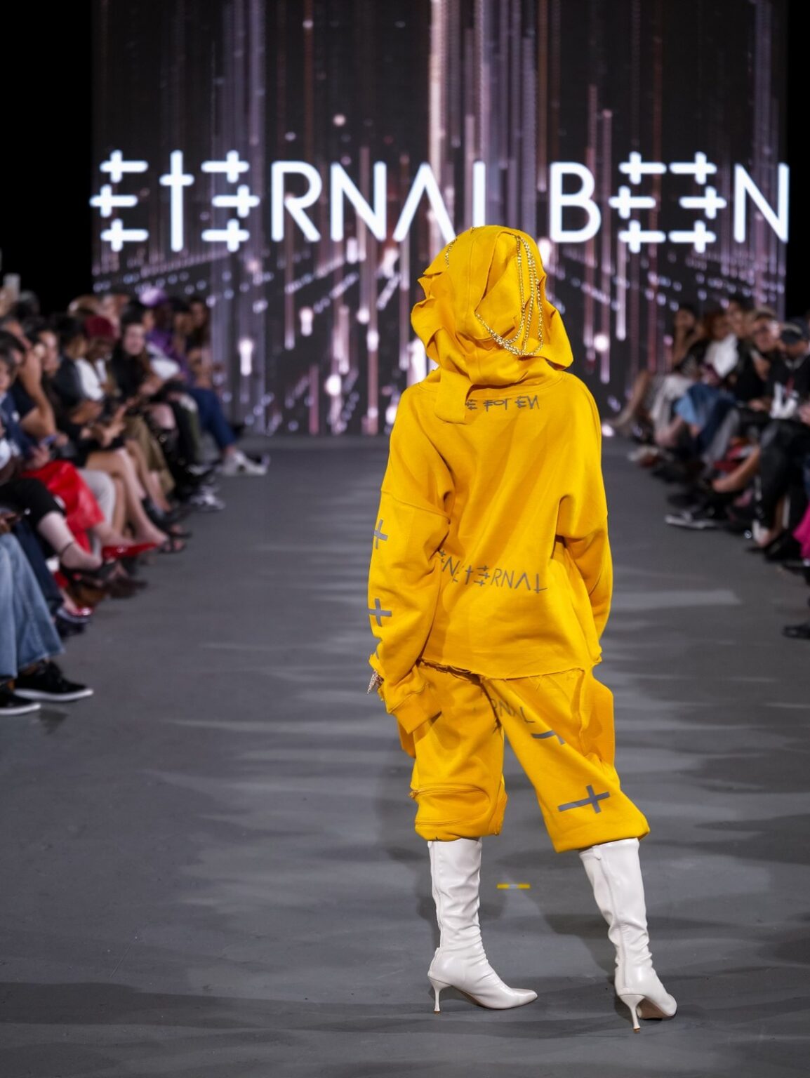 Eternalbeen yellow hooded look on the Bureau LA Fashion Week runway