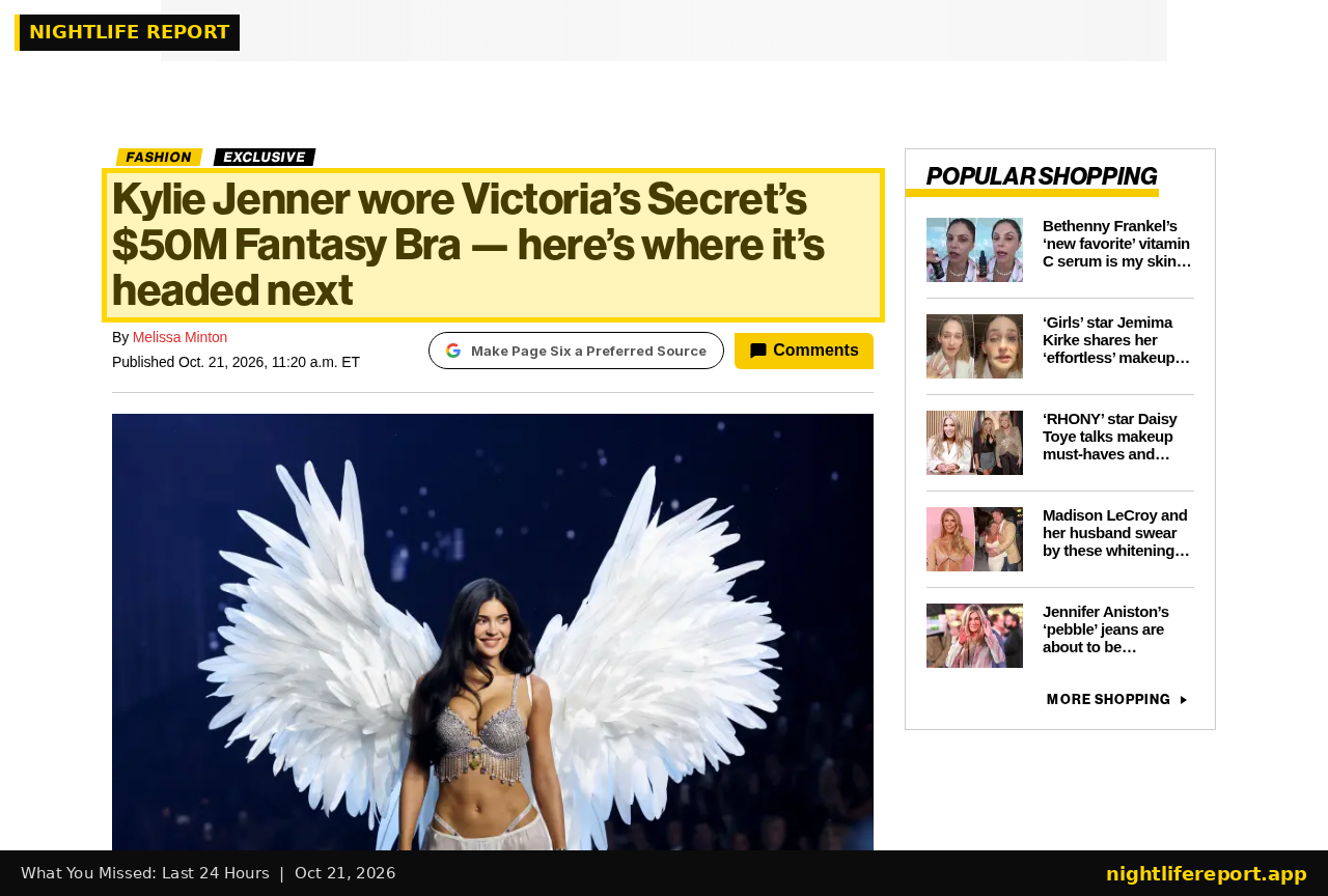 Screenshot of Page Six Style story: Kylie Jenner's $50M Jacob & Co. Fantasy Bra heads back to the jeweler for a private sale