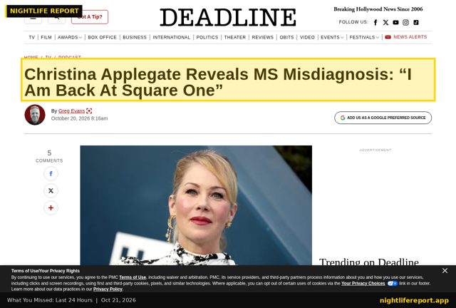 Christina Applegate says her MS diagnosis was wrong