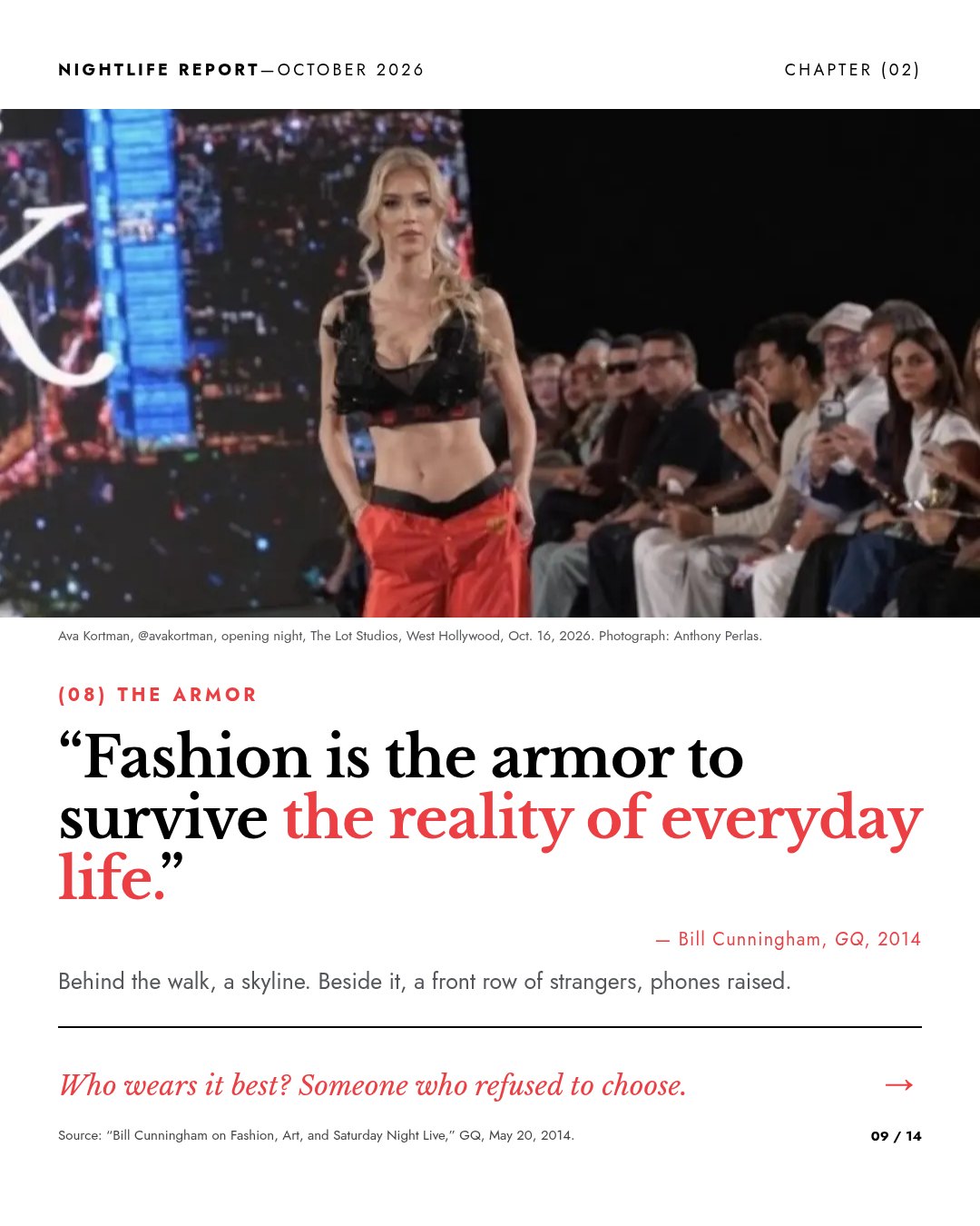Slide: “Fashion is the armor to survive the reality of everyday life.”