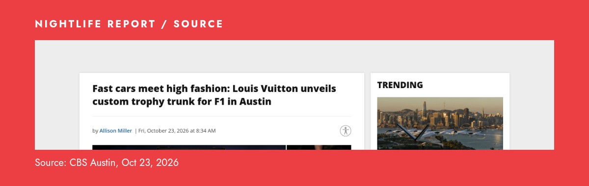 CBS Austin headline: Fast cars meet high fashion: Louis Vuitton unveils custom trophy trunk for F1 in Austin