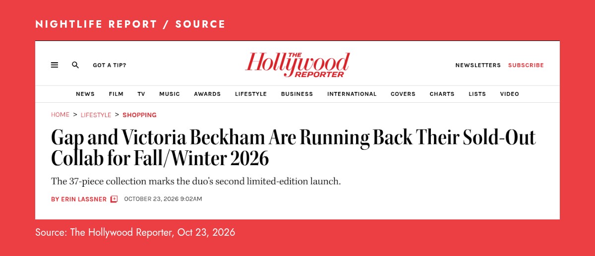 The Hollywood Reporter headline: Gap and Victoria Beckham Are Running Back Their Sold-Out Collab for Fall/Winter 2026