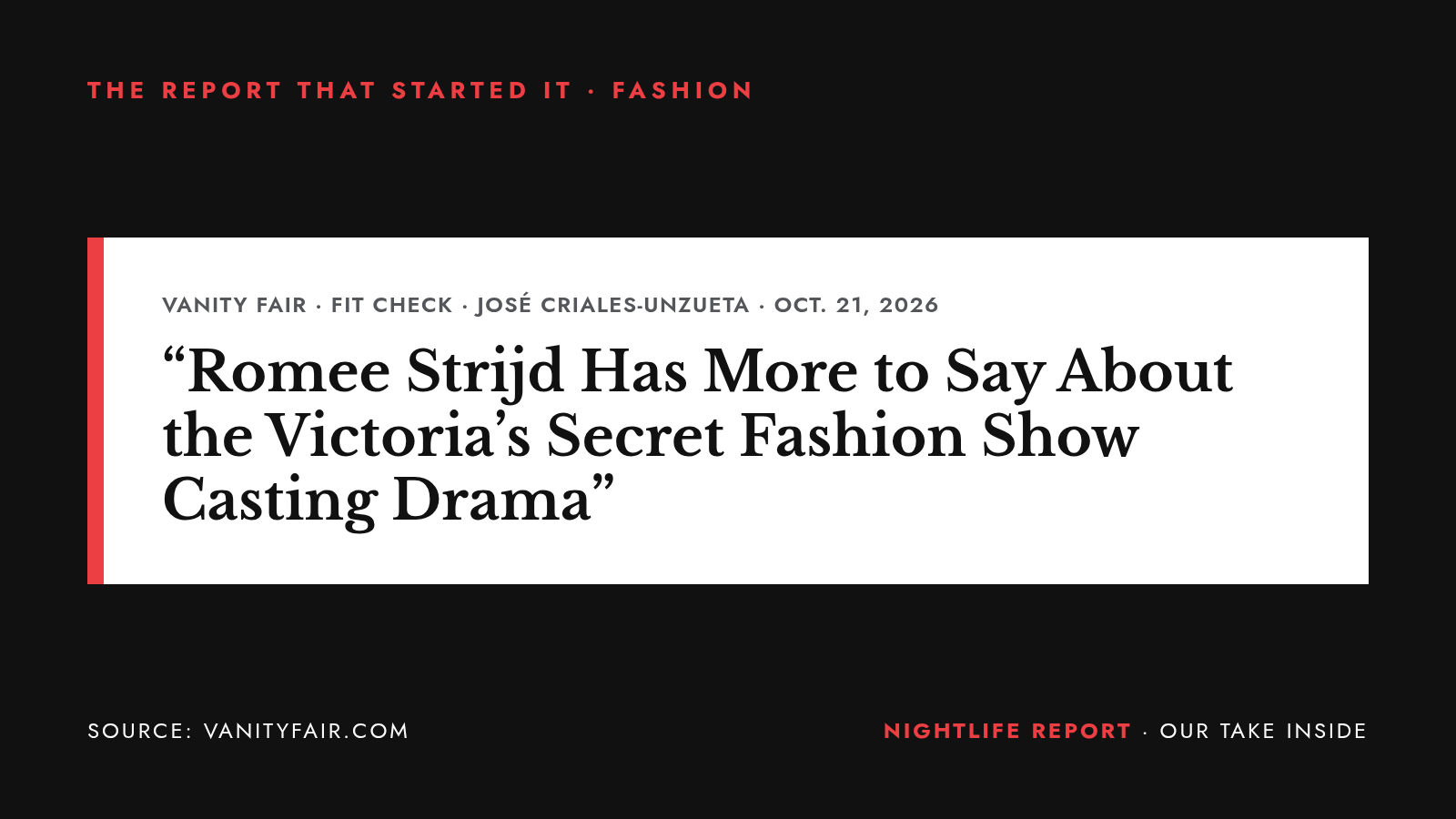 Headline card: Vanity Fair, The Victoria’s Secret Fashion Show Casting Drama, Explained