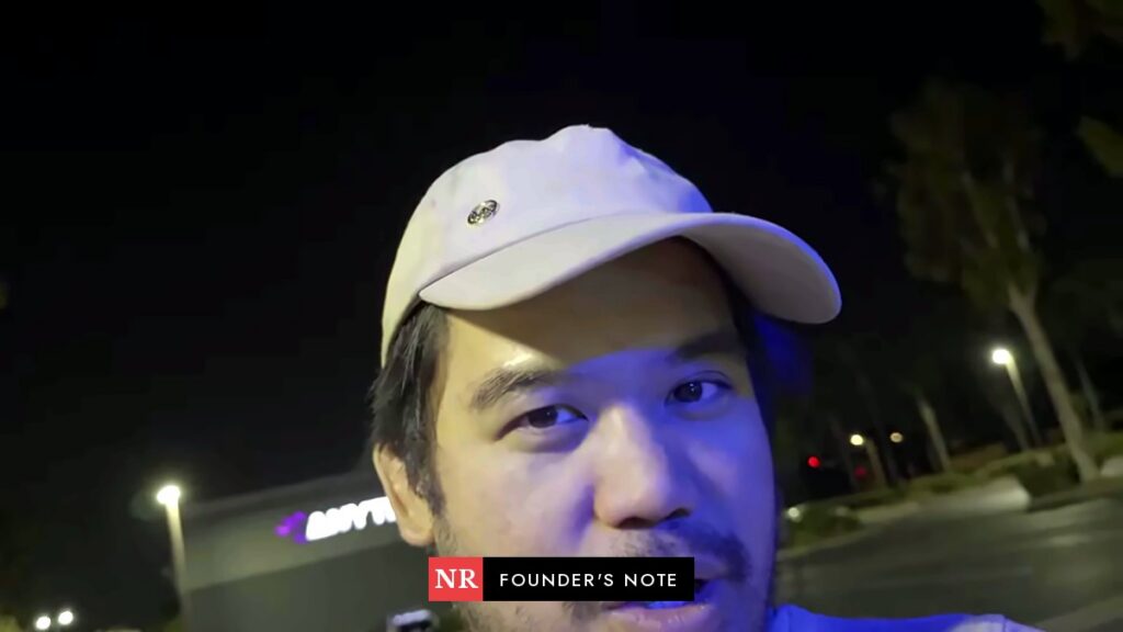 Anthony Perlas, founder of Nightlife Report, at night in West Hollywood, in a still from his video