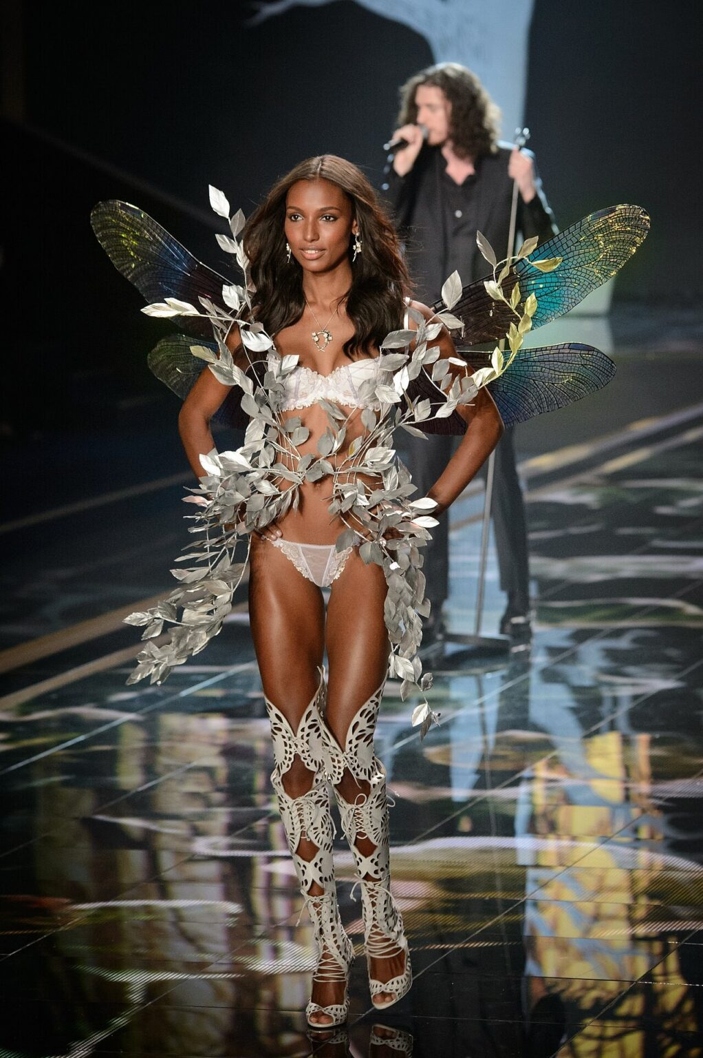 Jasmine Tookes walks the Victoria's Secret Fashion Show runway in silver wings, London, 2014
