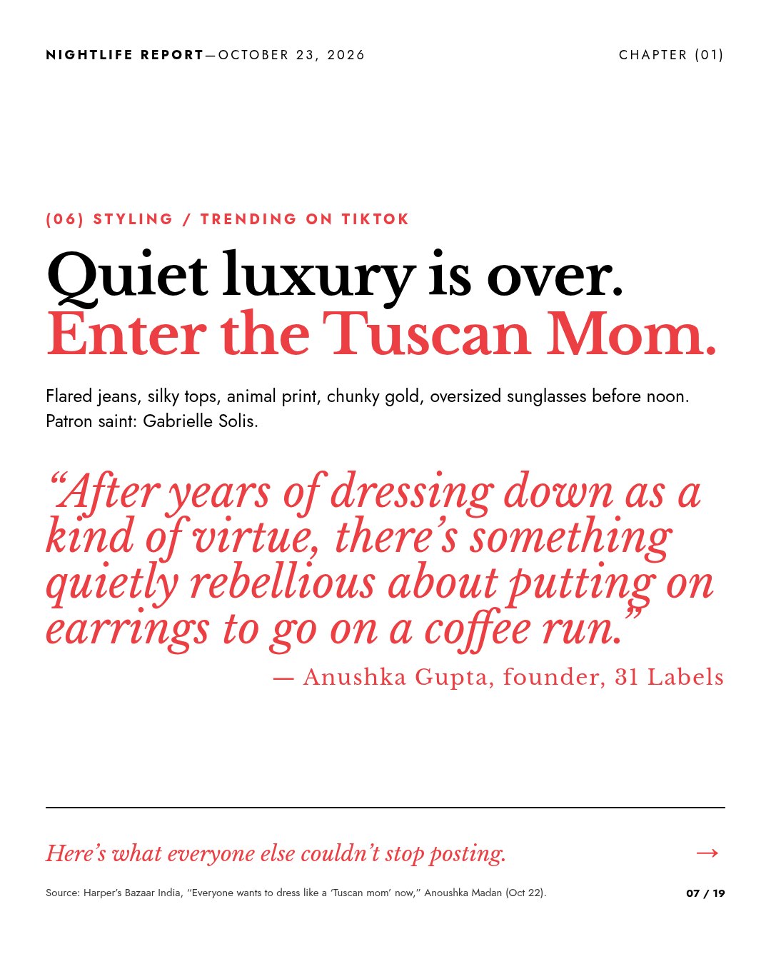 Slide: Quiet luxury is over. Enter the Tuscan Mom.