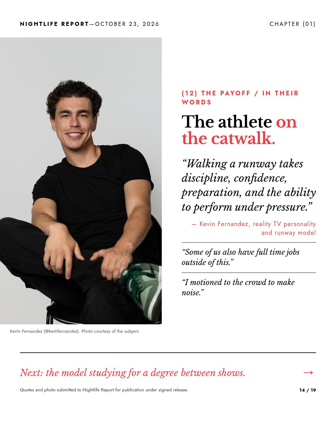 Slide: Kevin Fernandez, the athlete on the catwalk.