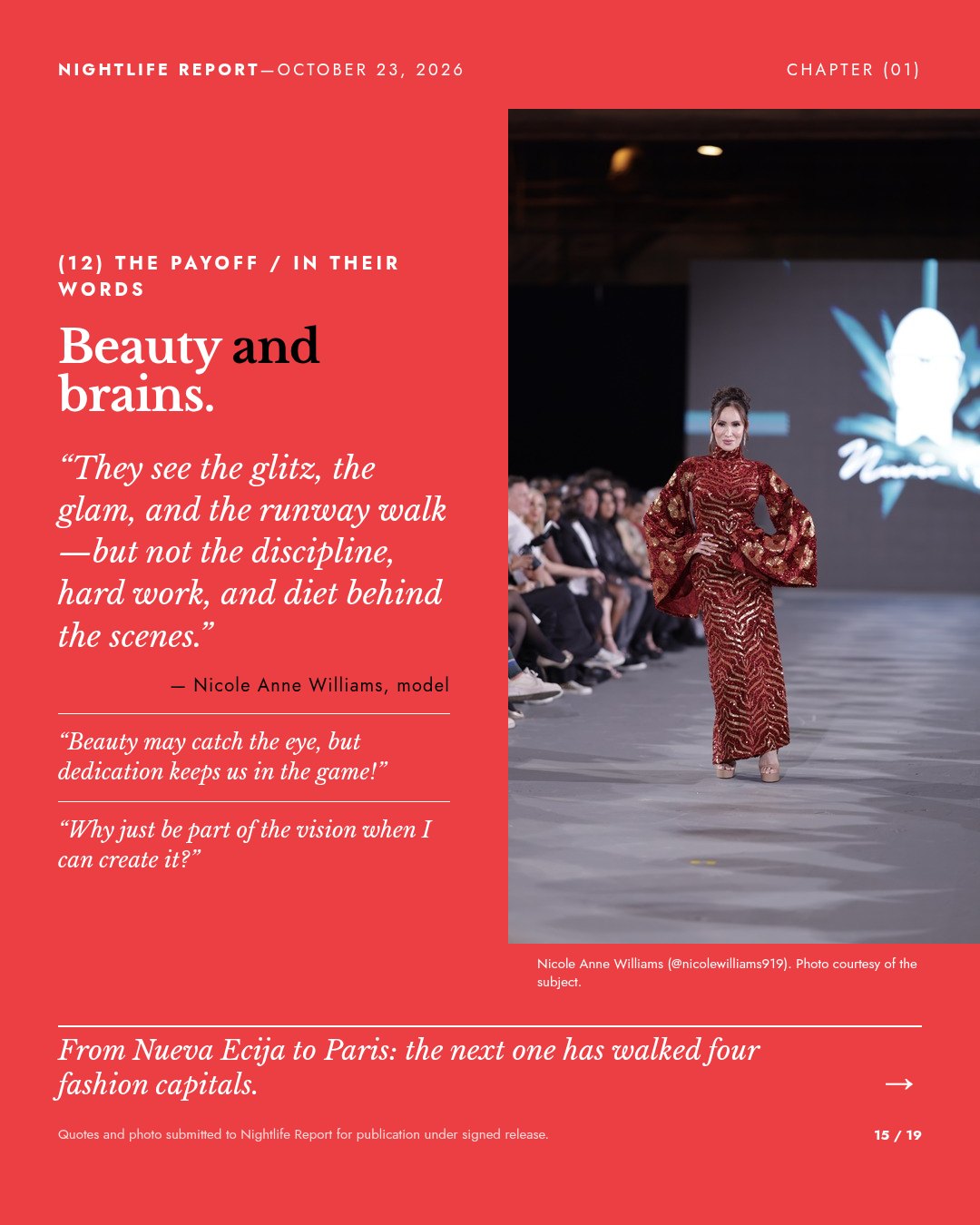 Slide: Nicole Anne Williams, beauty and brains.