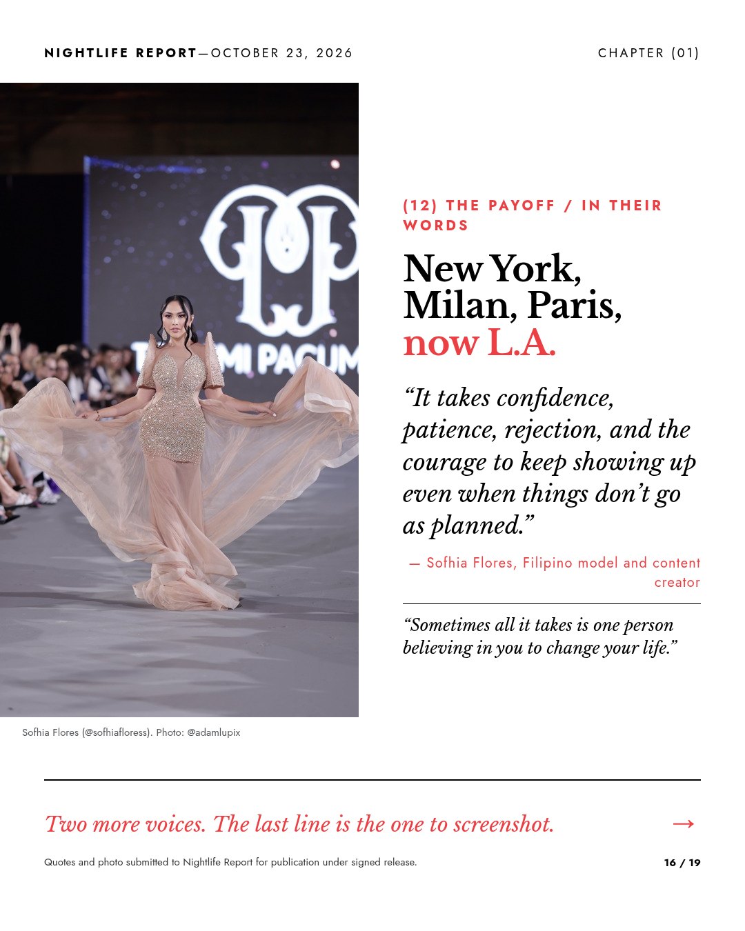 Slide: Sofhia Flores. New York, Milan, Paris, now L.A.