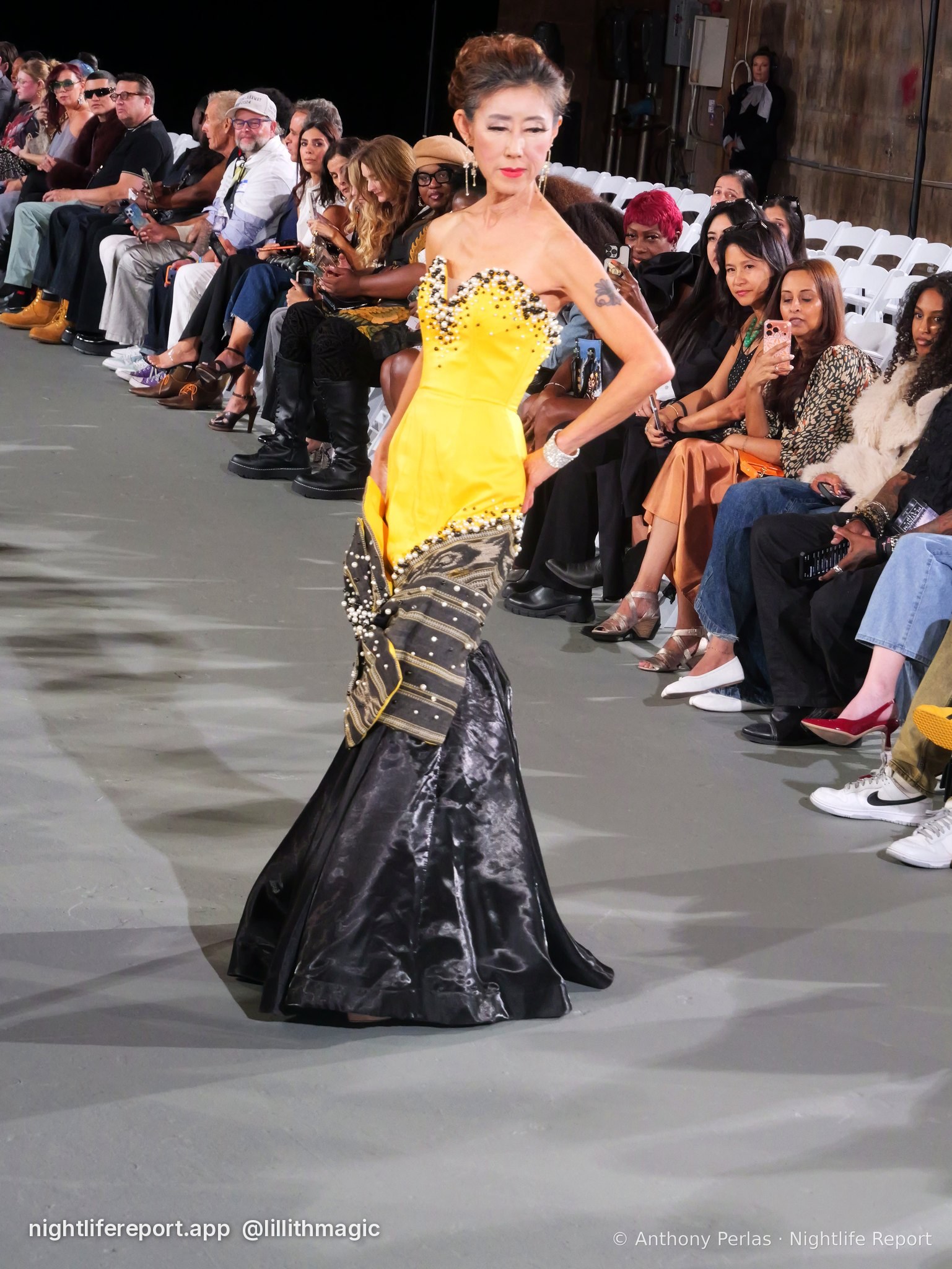 Toshimi Pacumbala look on the runway at The Bureau Fashion Week LA, Day 1, The Opening, Fri Oct 16, 2026 (frame P1000437). Photo: Anthony Perlas / nightlifereport.app