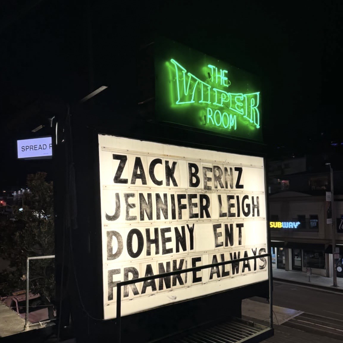 Zack Bernz billed on The Viper Room marquee